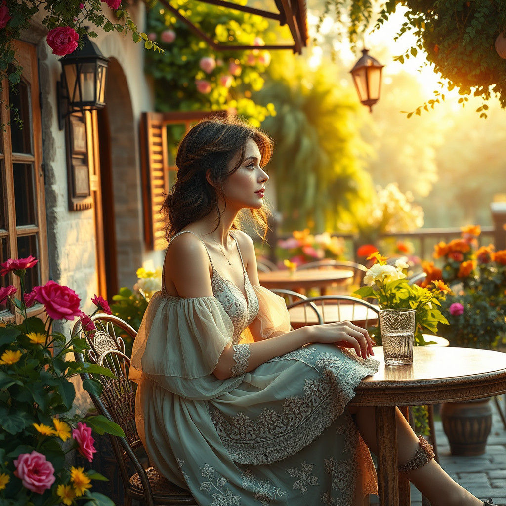 Woman at Cafe: Impressionistic Nostalgia