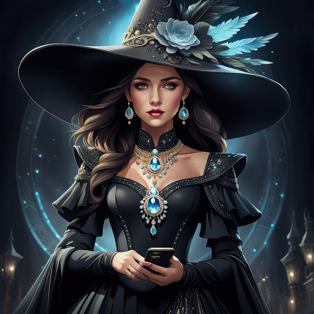 Woman in Black Dress: Detailed Fantasy Digital Art