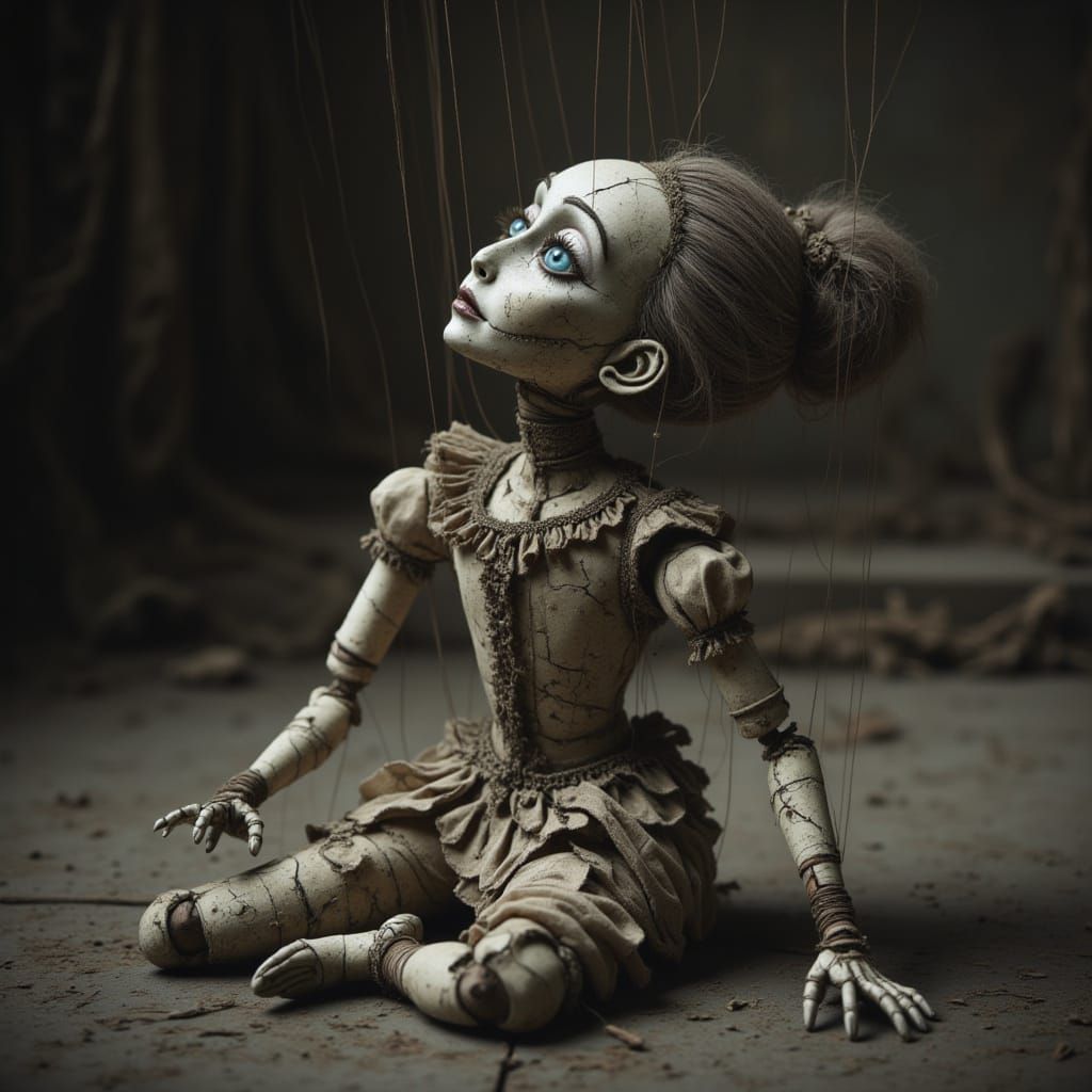Disturbing Marionette with Big Eyes in Burton Style