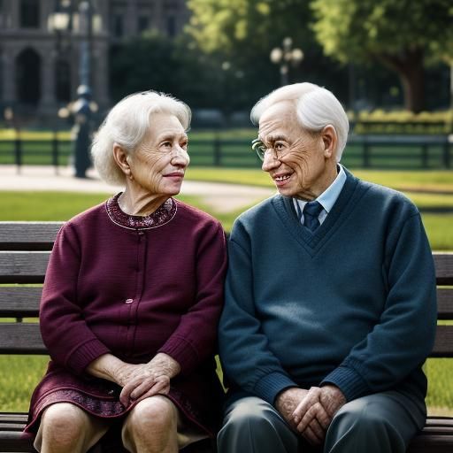 Elderly Couple in Park: Hyperrealistic Splash Art