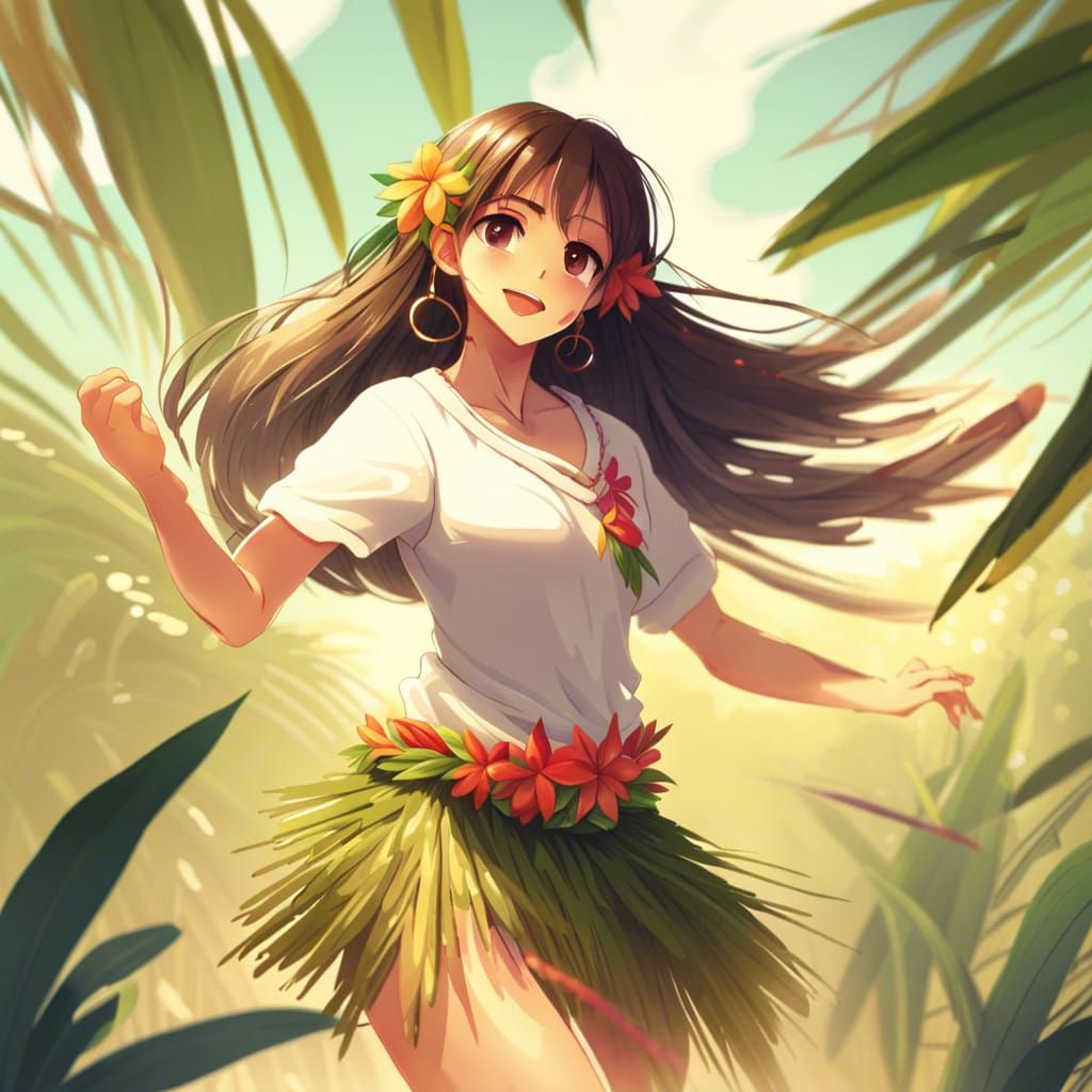 Hula Girl in Anime Style Dancing