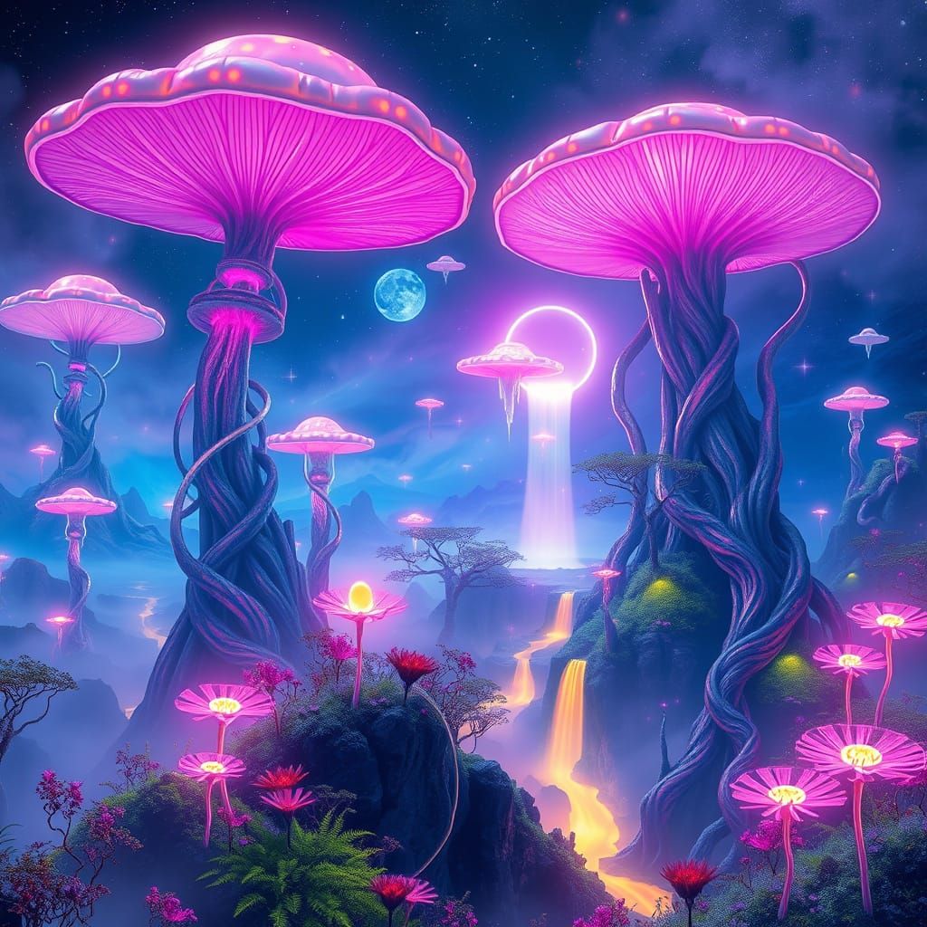 Surreal Alien Landscape in Vibrant, Electric Colors