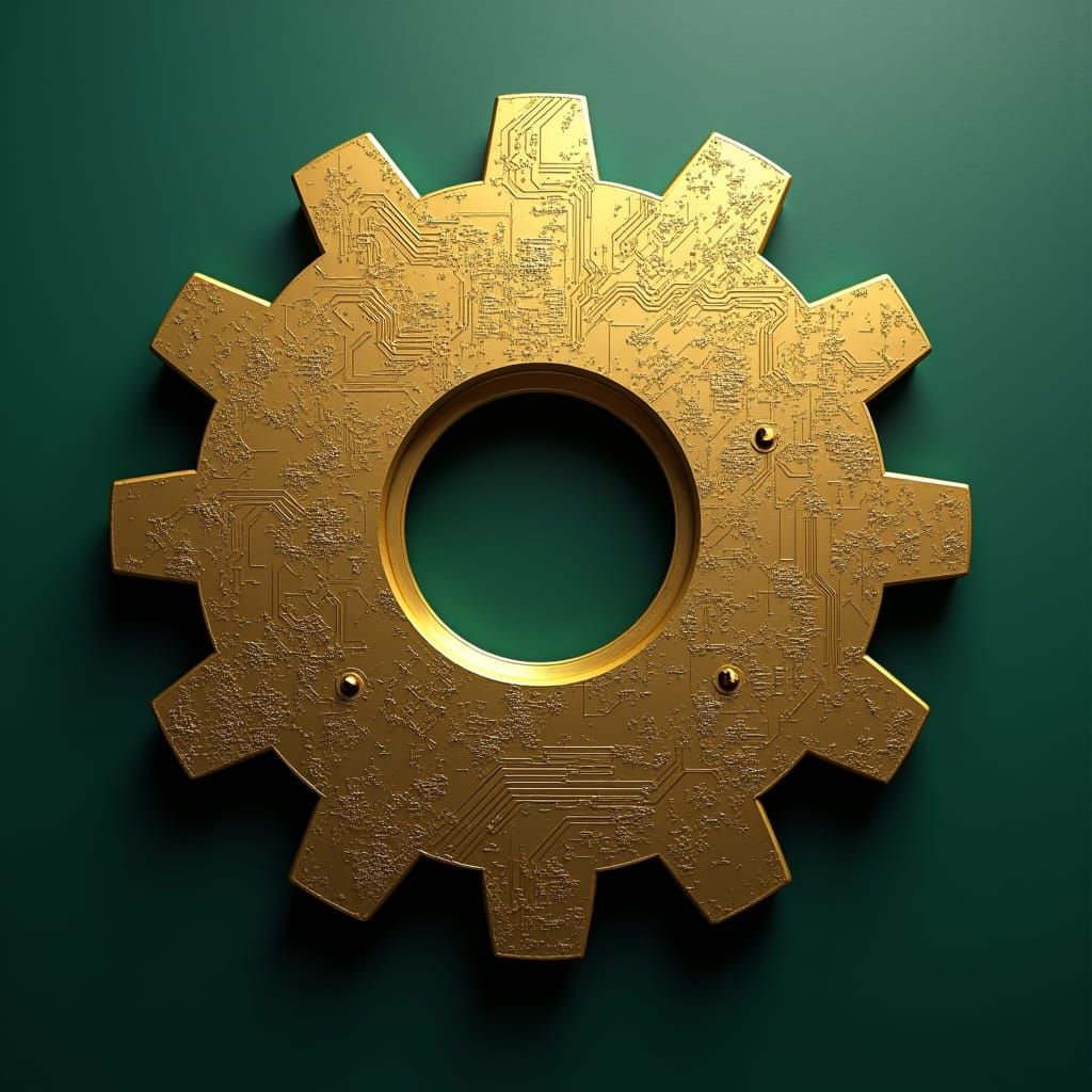 Golden Gear with Electronic Schematic Texture
