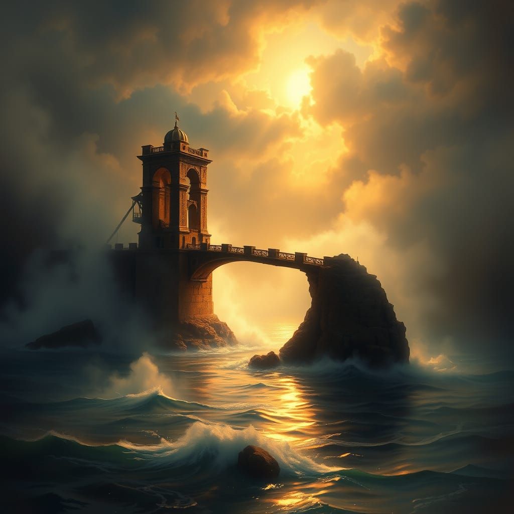 Ethereal Fantasy Painting of Collapsed Messina Bridge