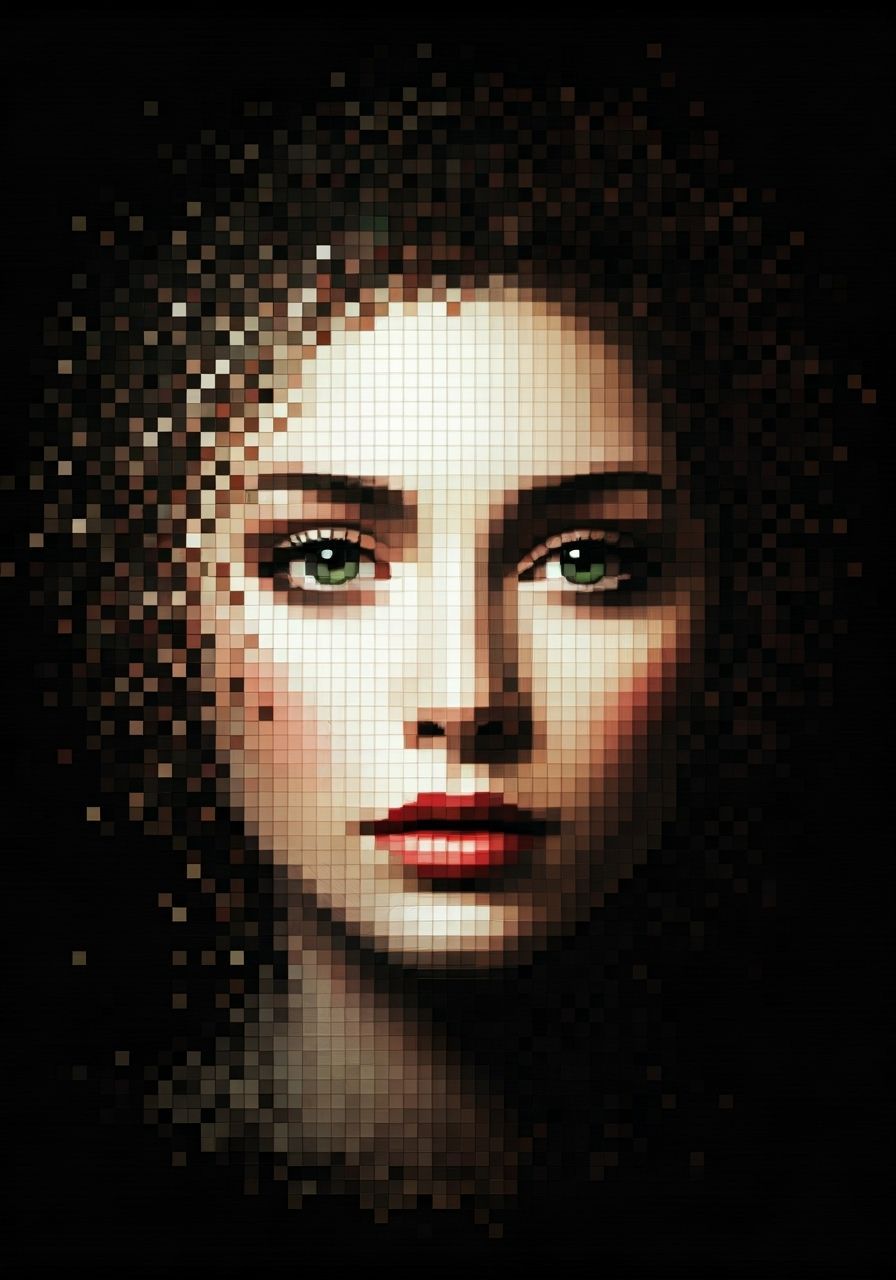 Abstract Pixel Portrait of a Woman in Digital Art Style