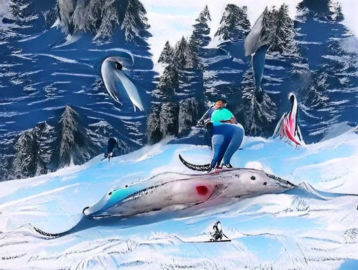 Skier Rides a Whale: An Unusual Pairing