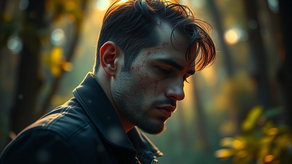 Man Emerges from Forest: Hyperrealistic Photography