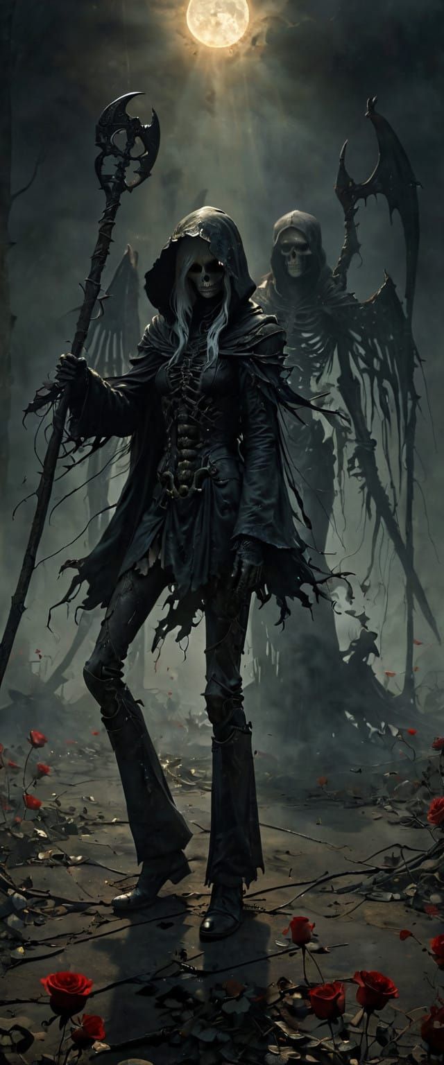 Gothic Figure of Death in Dark, Mystical Landscape