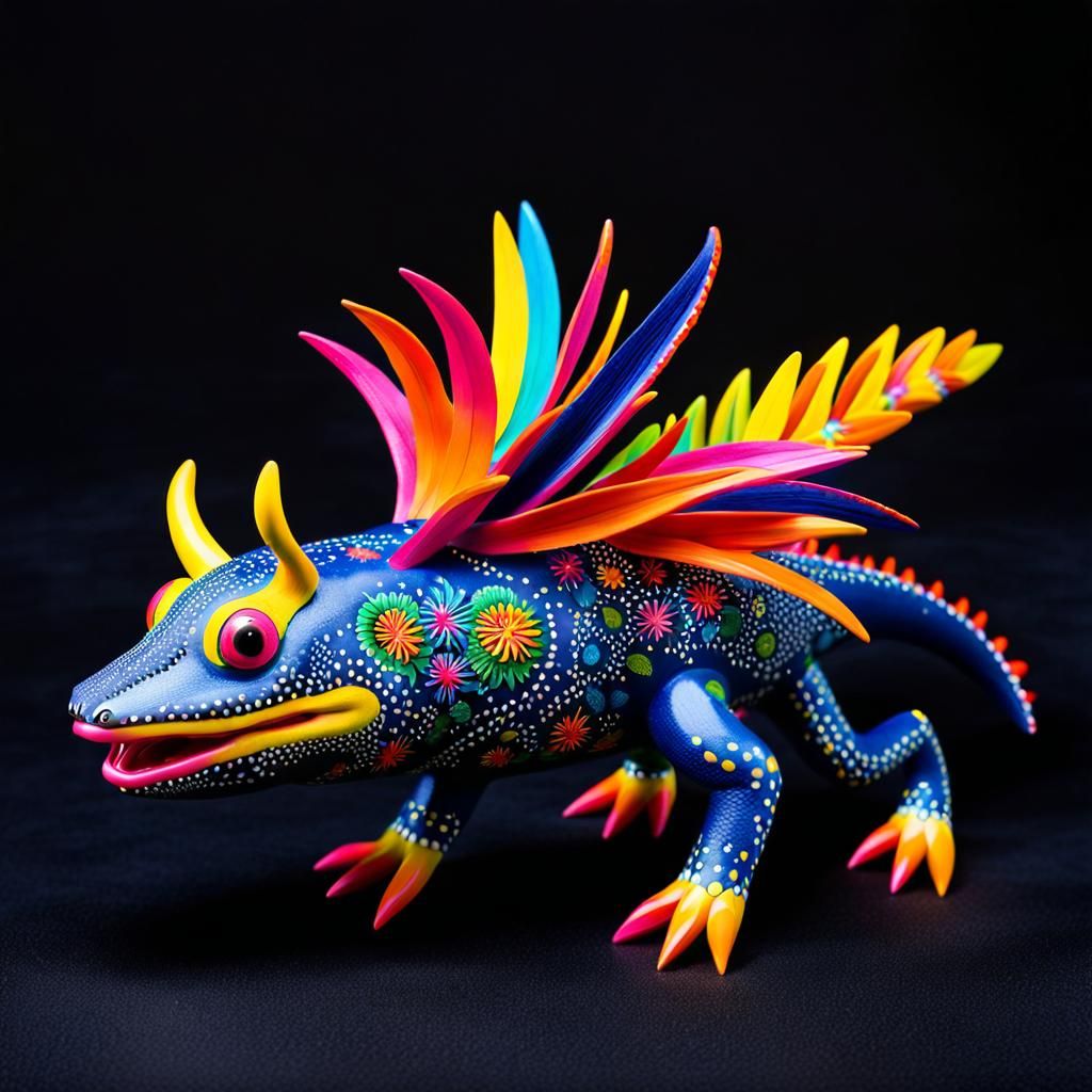 Whimsical Alebrije Axolotl Sculpture in Mexican Folk Art