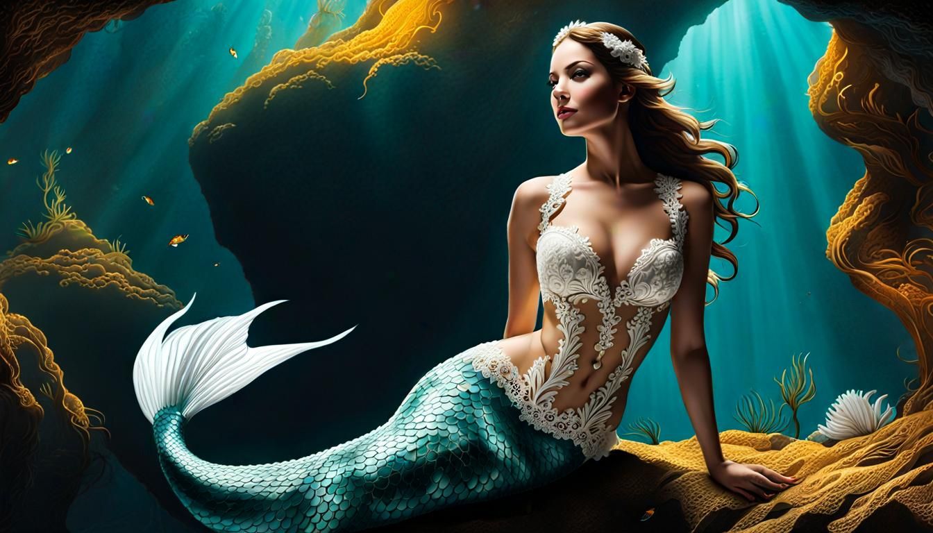 Lace-Adorned Mermaid in Underwater Utopia