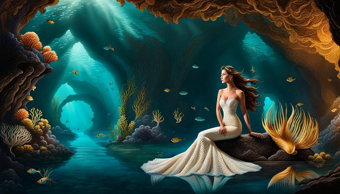 Lace-Adorned Mermaid in Underwater Utopia