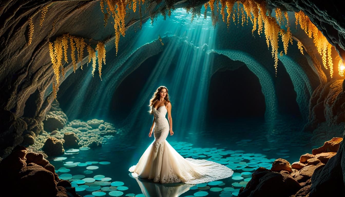 Lace-Adorned Mermaid in Underwater Utopia