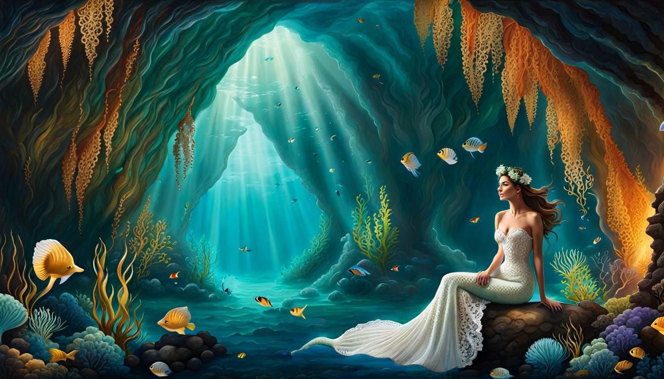 Lace-Adorned Mermaid in Underwater Utopia