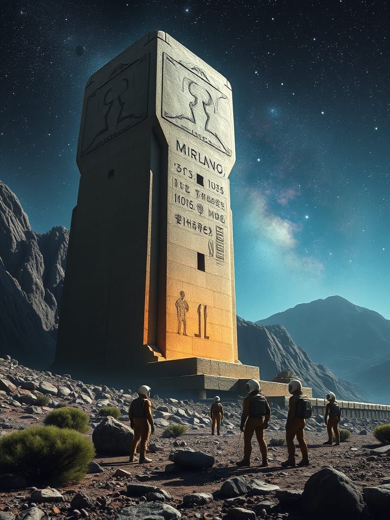 Futuristic Alien Monolith in Ancient Greece, Retro Sci-Fi
