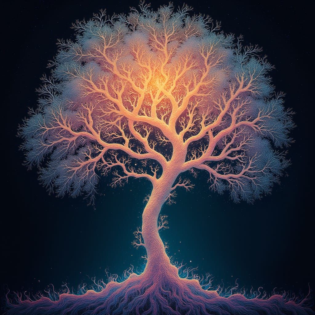 Luminous Fractal Tree in Iridescent Hues