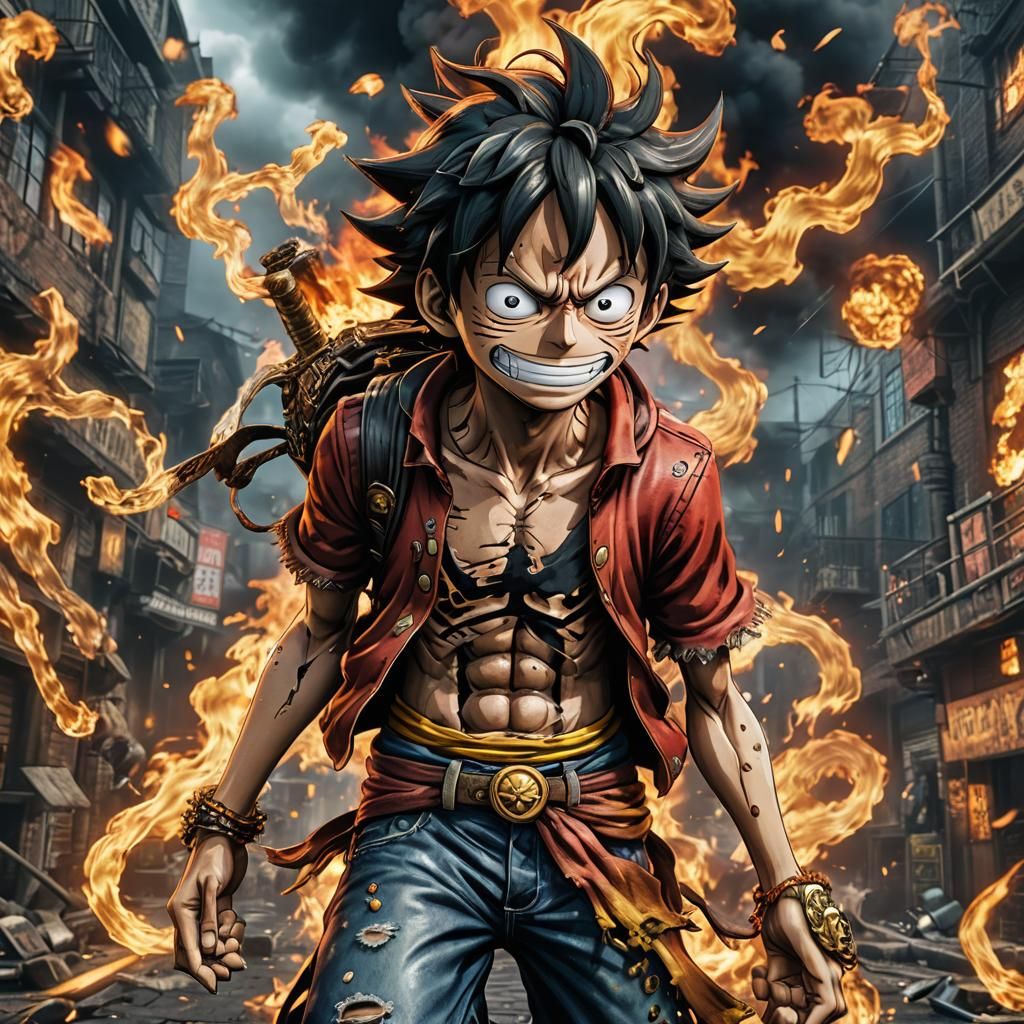 Monkey D. Luffy Ignited in Dystopian Cyberpunk
