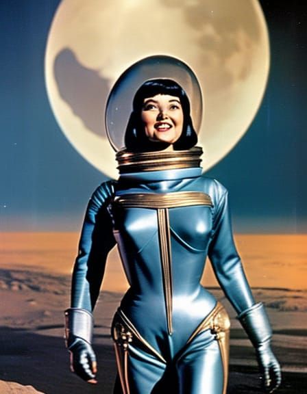 Betty Page in Retro Sci-Fi Spacesuit on Moon
