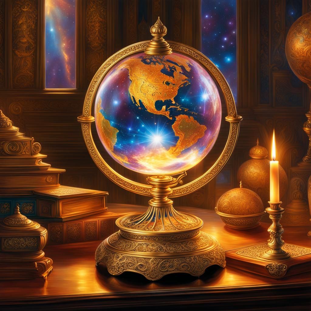 Ornate Crystal Globe with Candle Flame