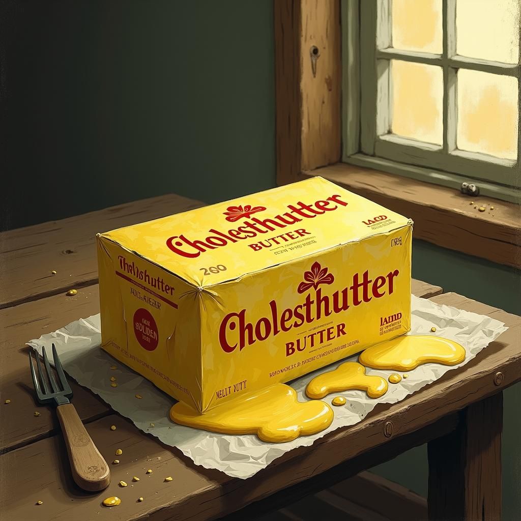 Golden Butter Oozing on Wooden Table Illustration