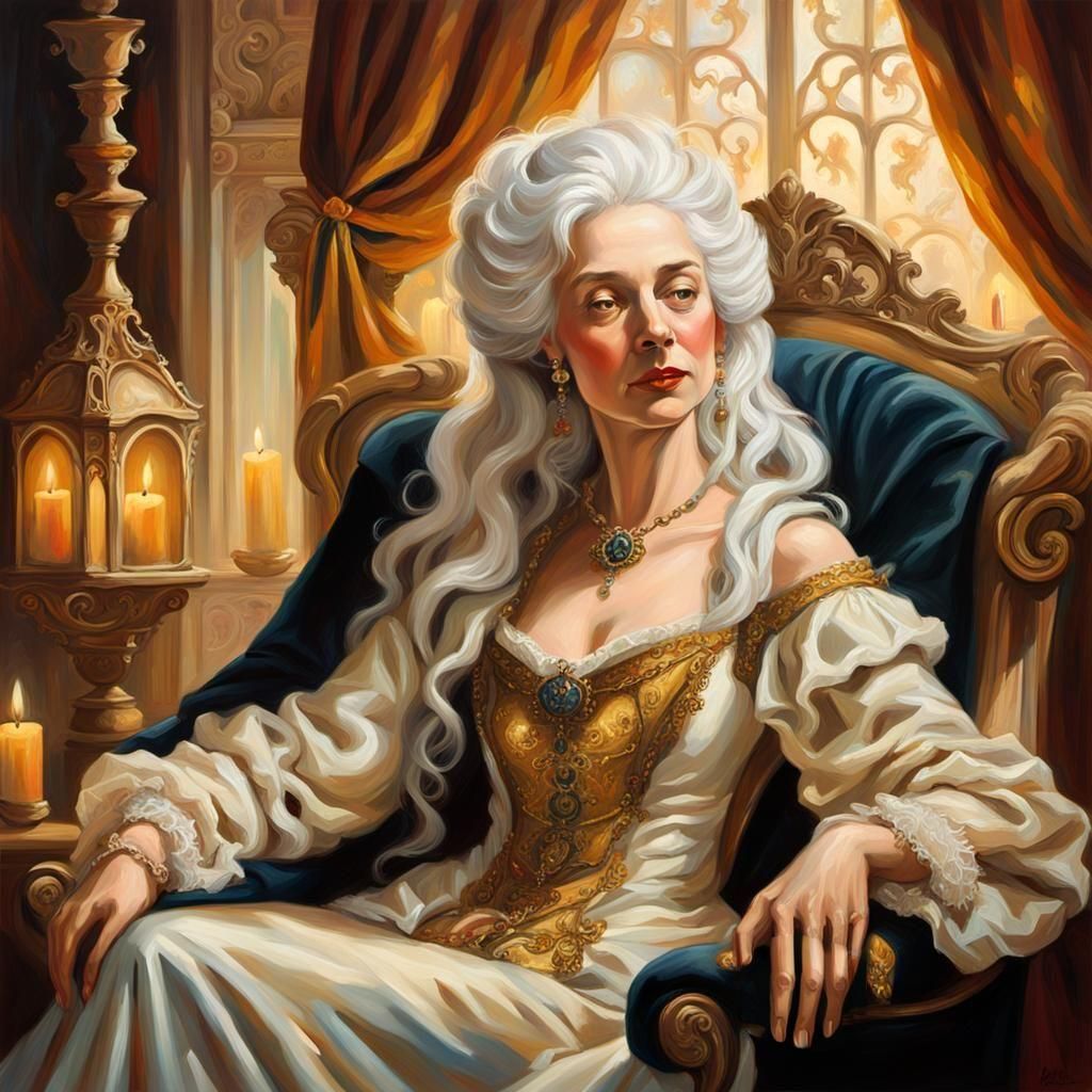 Woman in Ren Fair Outfit Relaxes in Massage Chair