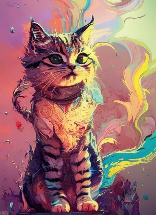 Fiery Magical Kitten Digital Illustration