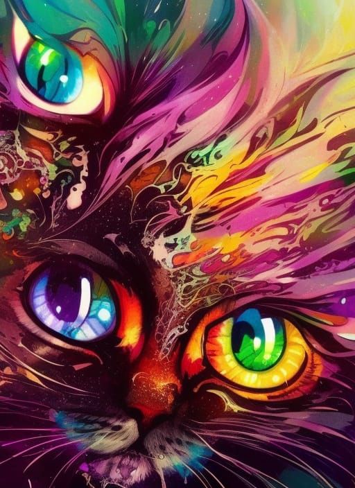Explosive Kitten Portrait in Digital Art Style