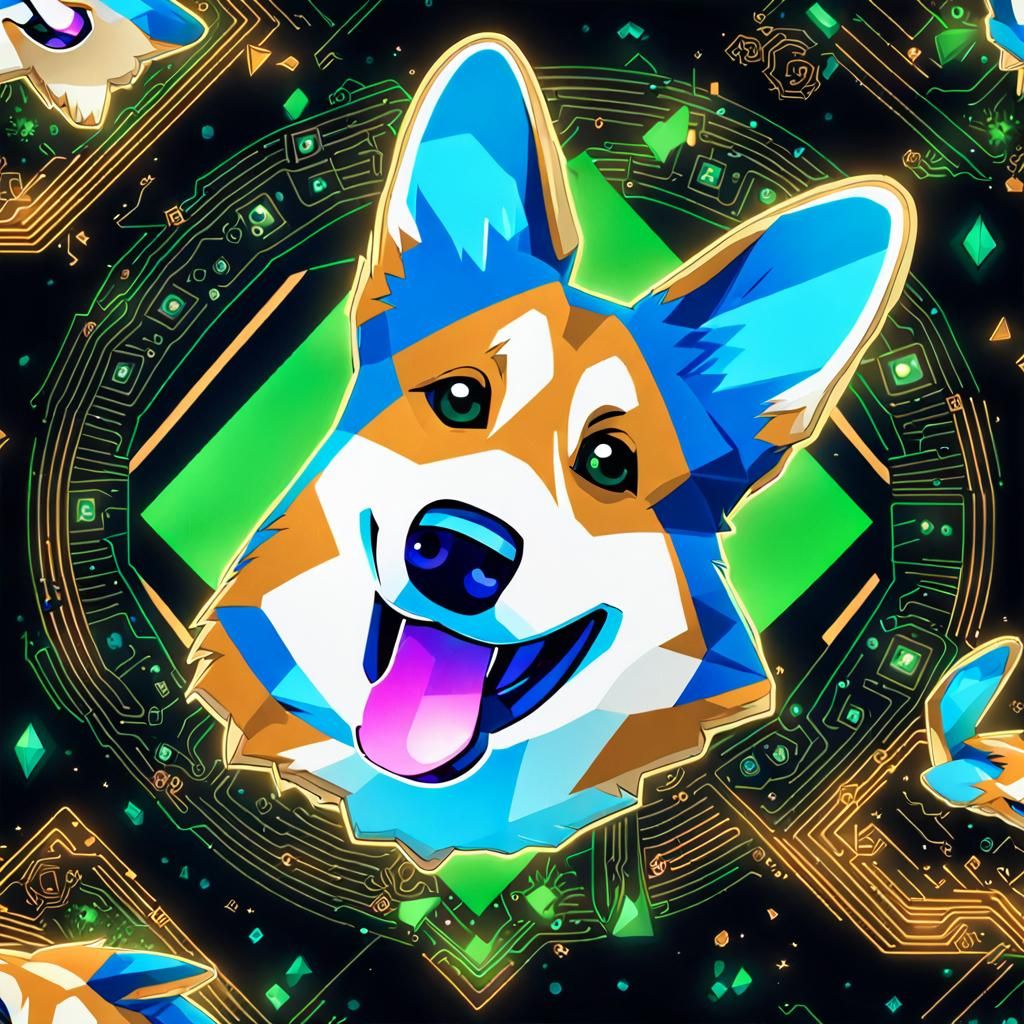 Cyberpunk Corgi with Bitcoin Eyes