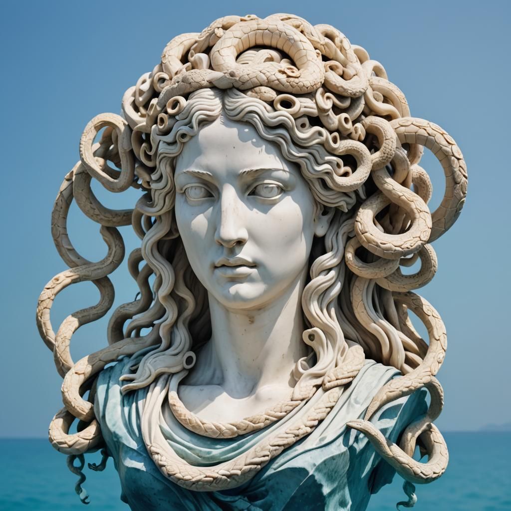 Minimalist Ivory Medusa in Blue Ocean