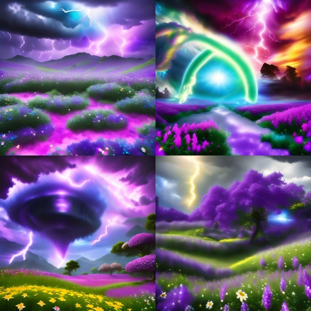 Cosmic Tornado with Purple Lightning, Digital Art