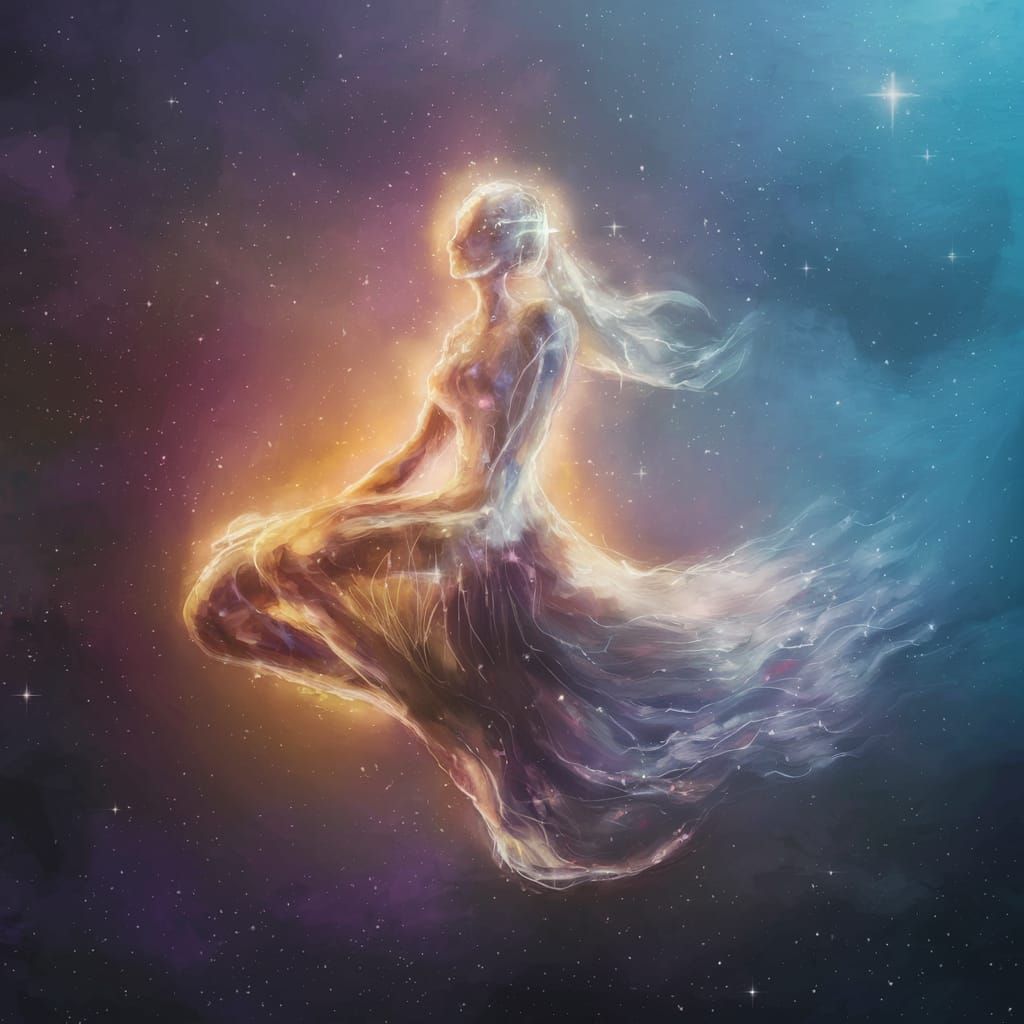 Surreal Cosmic Dream with Glowing Nebula Figure
