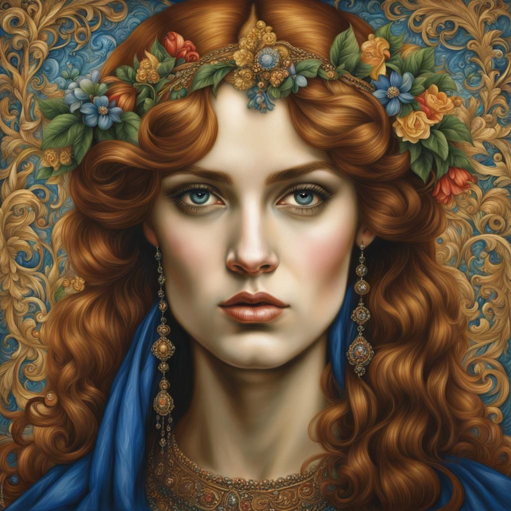 Beautiful Woman in Pre-Raphaelite Portrait Style