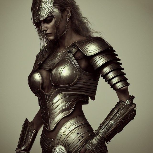Warrior Woman in Tattoo Armor: Photorealistic 8k