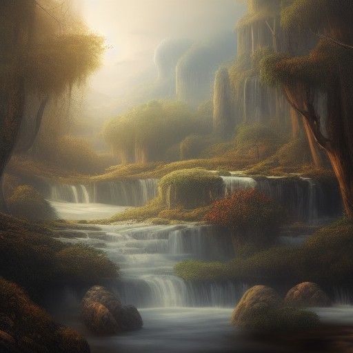 Detailed Matte Painting of Lush Waterfalls