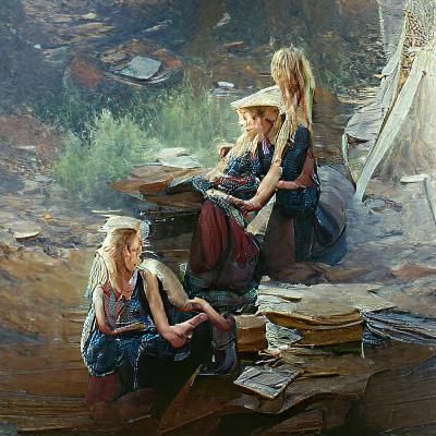 Sisters in Oil Painting Style by Gurney