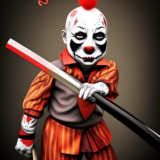 Hyperrealistic Scary Clown with Katana Concept Art