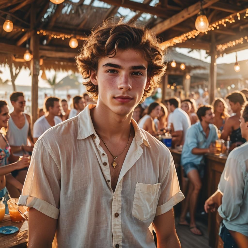 Beach Party Portrait in Golden Hour Lighting