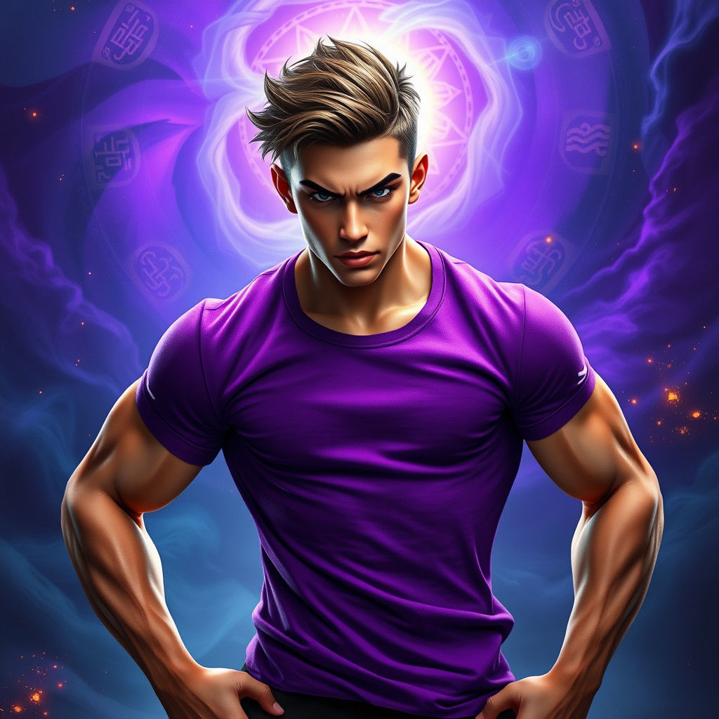 Teenage Warrior with Purple Shirt in Fantasy Setting