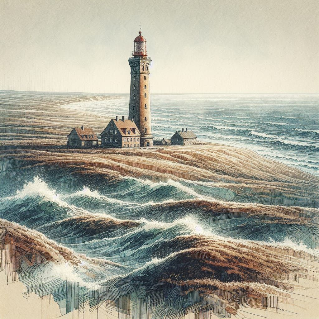 Rubjerg Knude Fyr: Intricate Watercolour Landscape