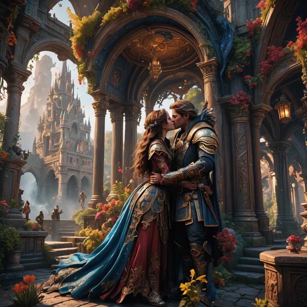 Fantastical Kissing Couples in Detailed Matte Painting