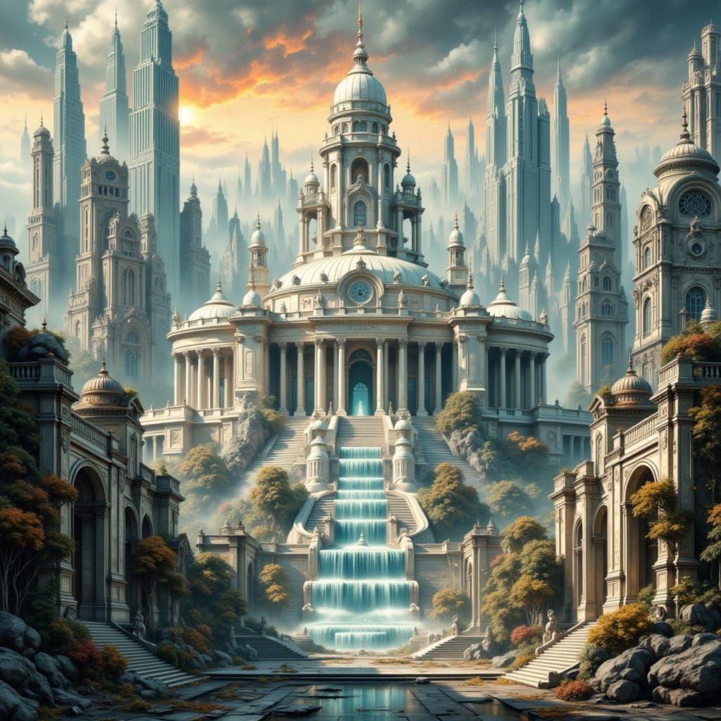 Pristine Neoclassical City Hall in Post-Apocalyptic Wastelan...