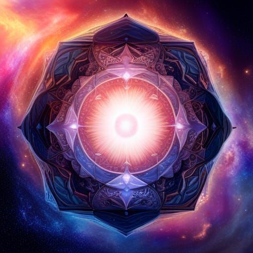 Cosmic Mandala with Stars, Sun and Moon