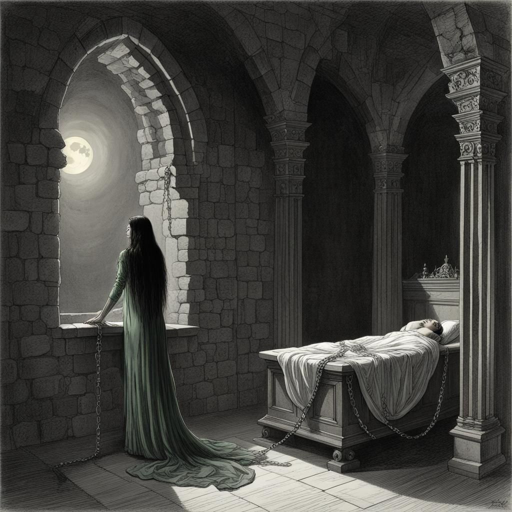 Dracula's Castle: Chained Beauty in Gothic Horror Style
