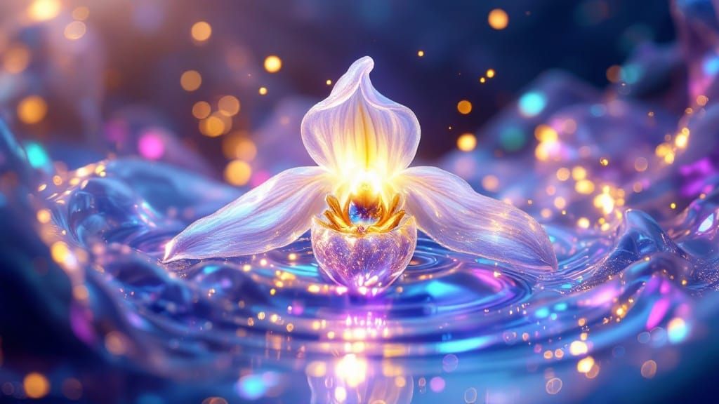 Ethereal Lady's Slipper Orchid in Liquid Crystal