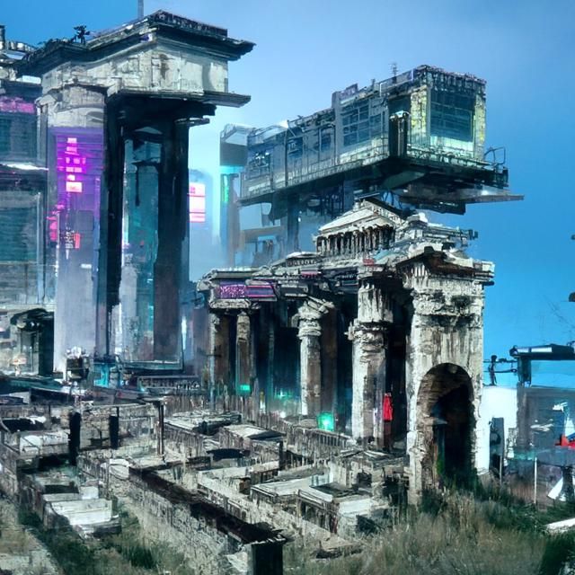 Cyberpunk Ancient Roman Cityscape