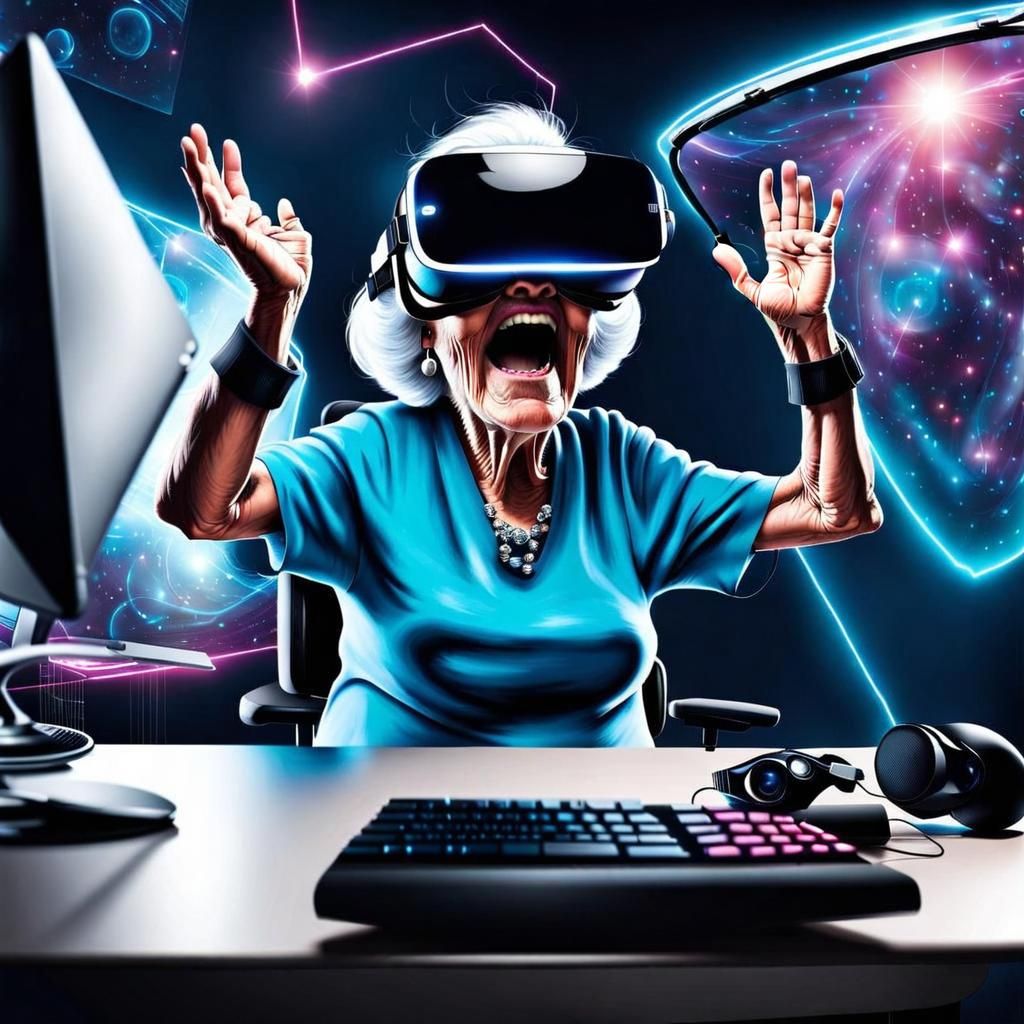 Funny Old Grandma Plays VR Game