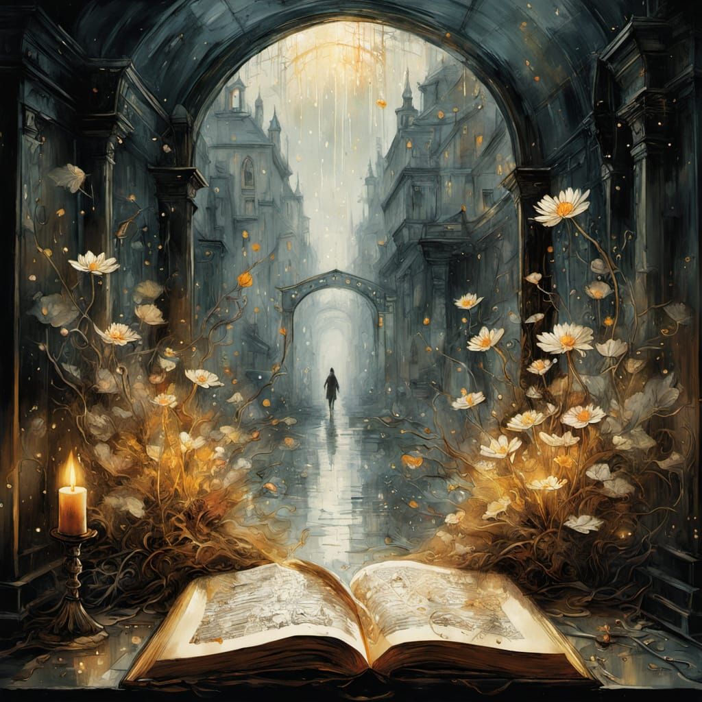 Enchanted Quill Pen Blooms in Magical Library