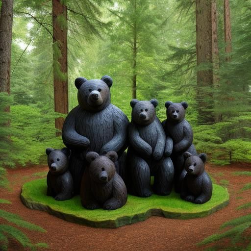 Bear Family Sculpture in Woodland Setting