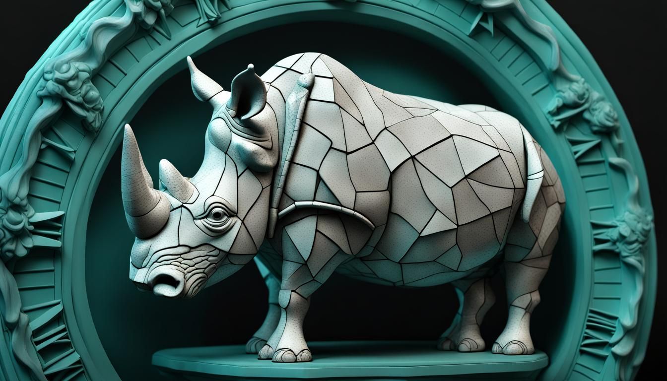 Amazonite Rhino Man Portrait in 3D
