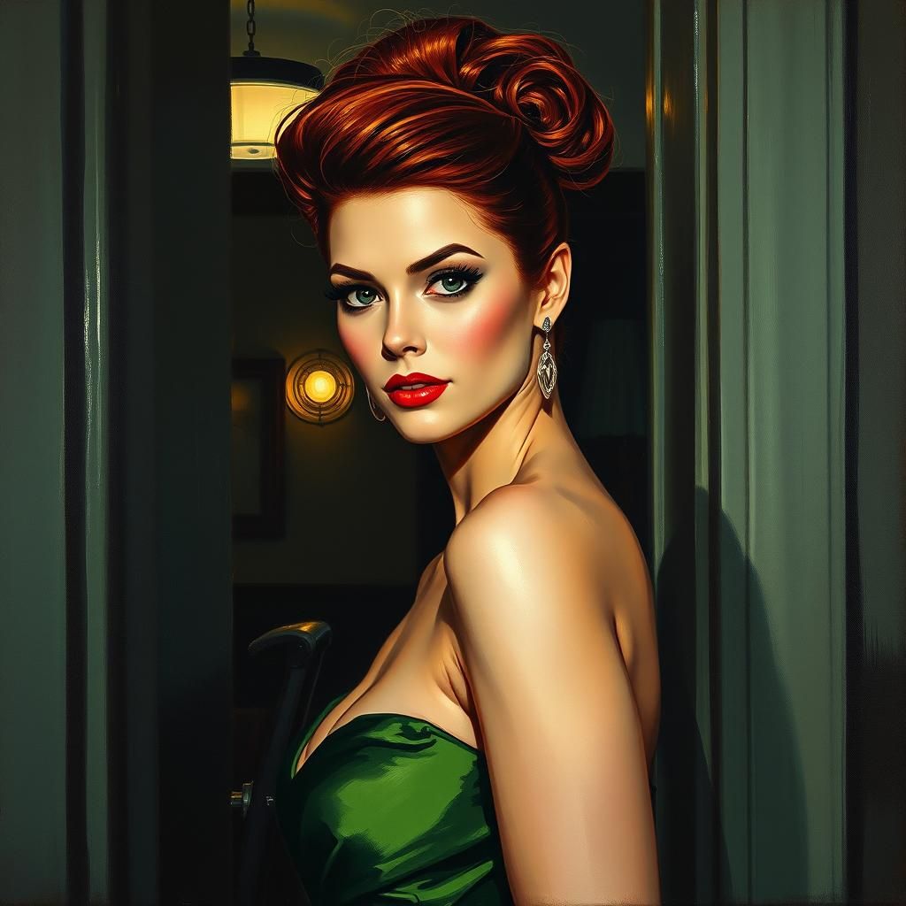 Film Noir Portrait of Woman in Green Gown