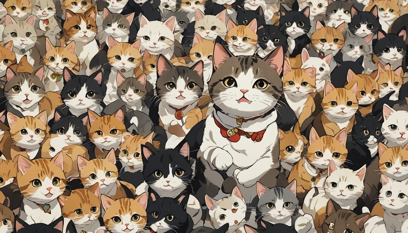 a cute anime cat, Japanese anime expressionism